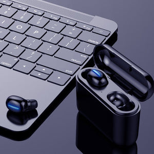 Premium Binaural Mini Bluetooth 5.0 Wireless Sport Headset Black