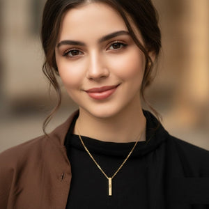 Personalized Vertical Arabic Bar Necklace in Gold Plated Stainless Steel