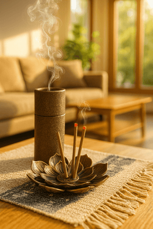 Mini Oud Incense Burner Set with Lotus Wooden Holder