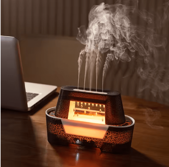 Ultrasonic Raindrop Aroma Humidifier with Warm LED Flame Effect