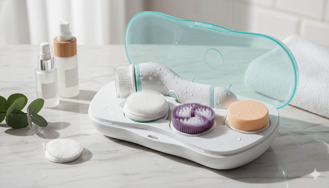 Electric 4-in-1 Facial Cleansing Brush and Beauty Massager with Case