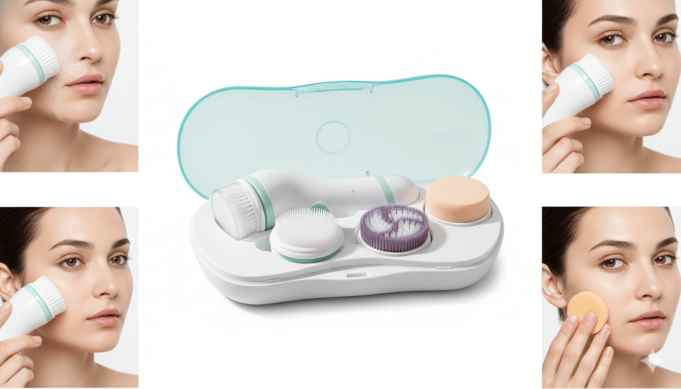 Electric 4-in-1 Facial Cleansing Brush and Beauty Massager with Case