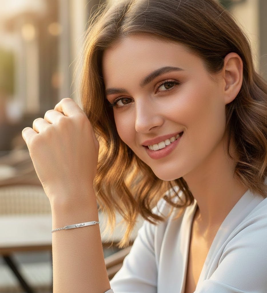 Personalized Arabic Name Bar Bracelet Gold Plated Stainless Steel Jewelry