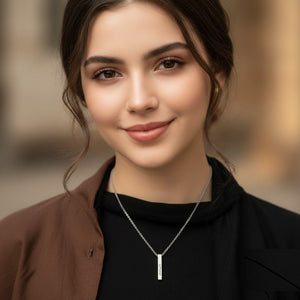 Personalized Vertical Arabic Bar Necklace in Gold Plated Stainless Steel