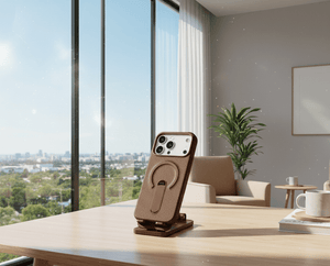 Luxury Leather MagSafe iPhone Case with 360 Degree Ring Kickstand