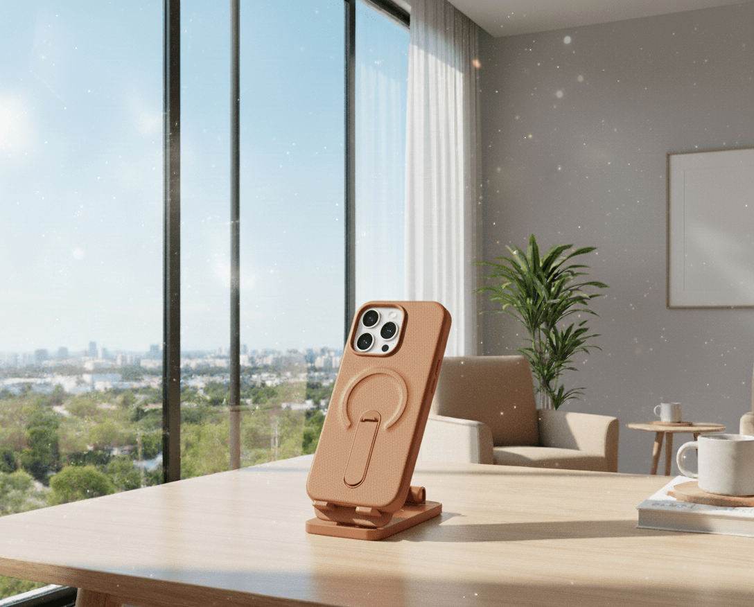 Luxury Leather MagSafe iPhone Case with 360 Degree Ring Kickstand