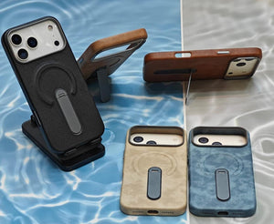 Luxury Leather MagSafe iPhone Case with 360 Degree Ring Kickstand