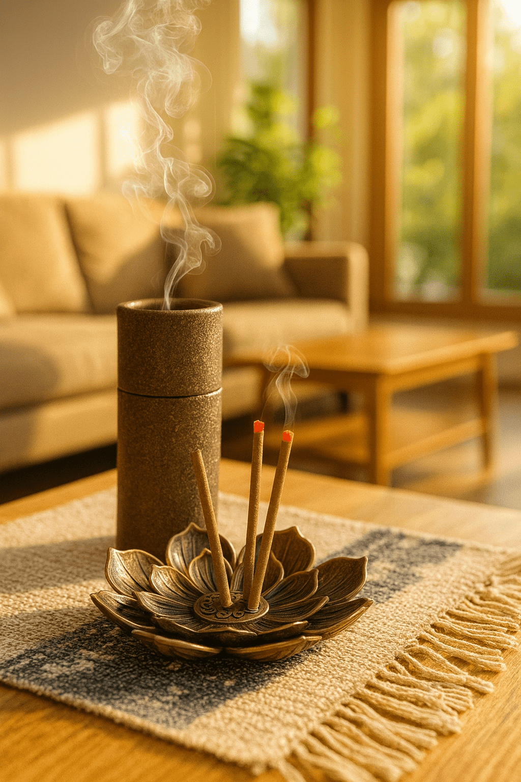 Mini Oud Incense Burner Set with Lotus Wooden Holder