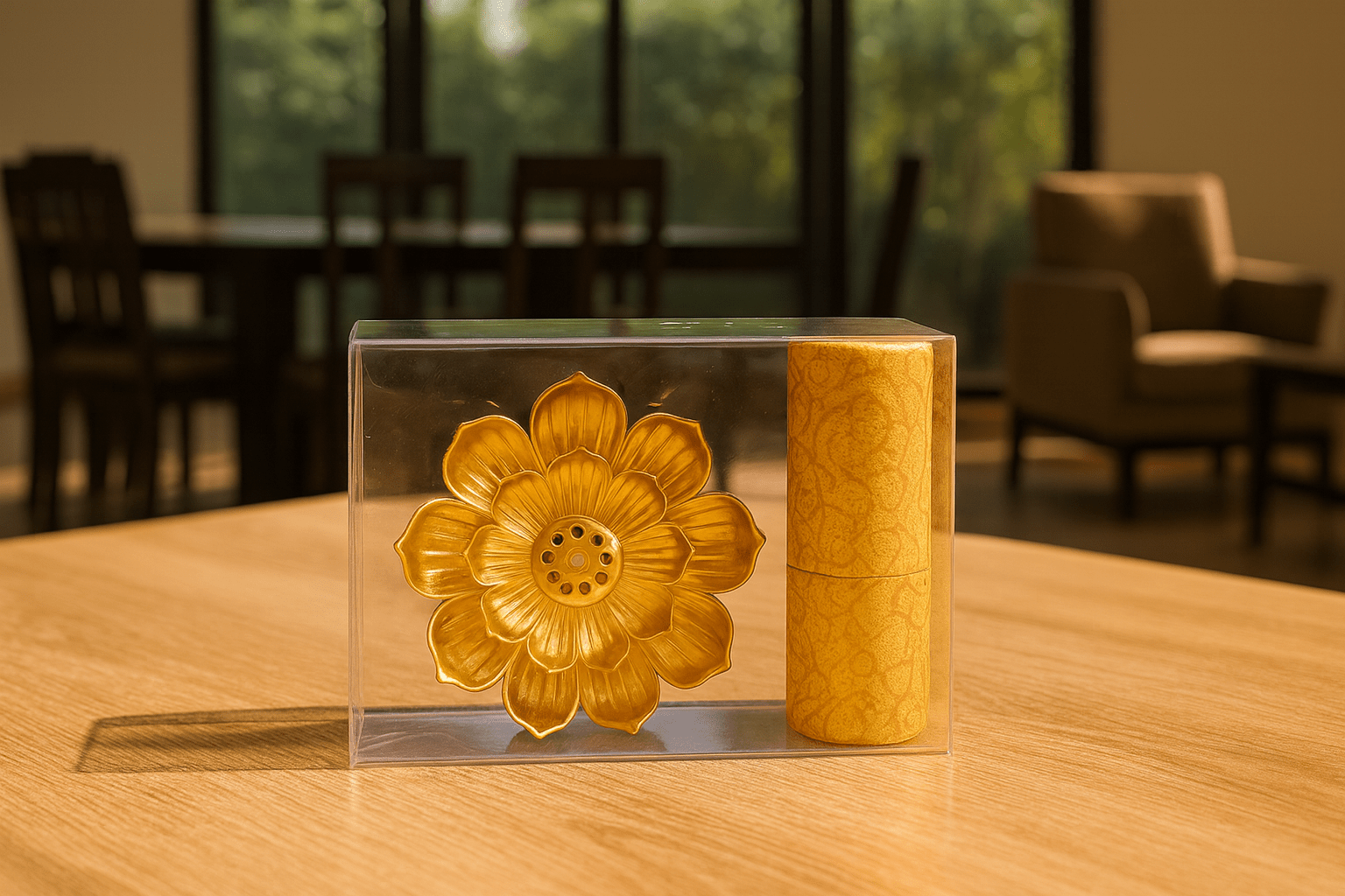 Mini Oud Incense Burner Set with Lotus Wooden Holder