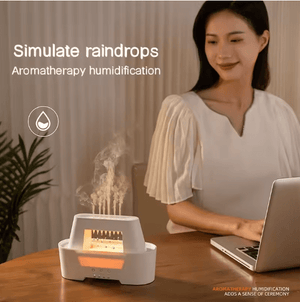 Ultrasonic Raindrop Aroma Humidifier with Warm LED Flame Effect