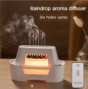 Ultrasonic Raindrop Aroma Humidifier with Warm LED Flame Effect