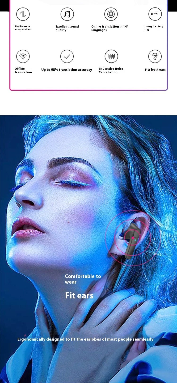 Smart Bluetooth Real-Time AI Language Translator Earbuds with Touch Control